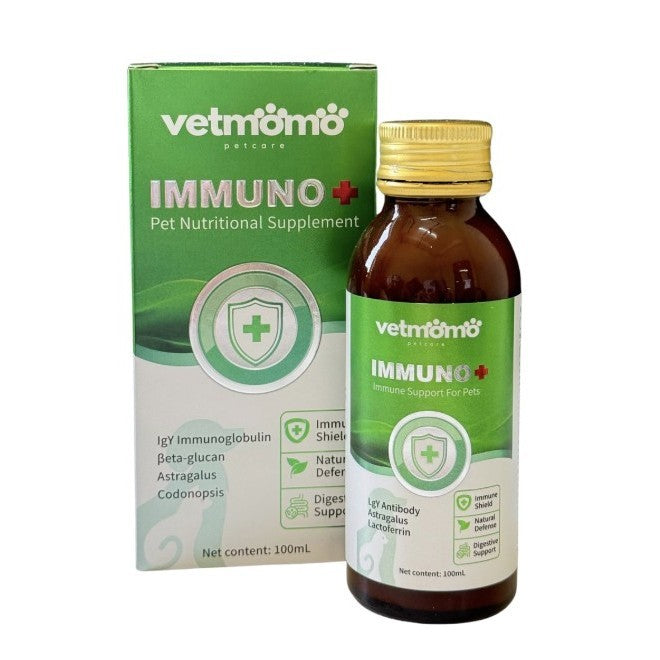 VetMomo Immuno+ 100ml Suplemen Kucing Anjing Cecair Daya Tahan Pet Supplement IgY Lactoferrin 宠物保健品